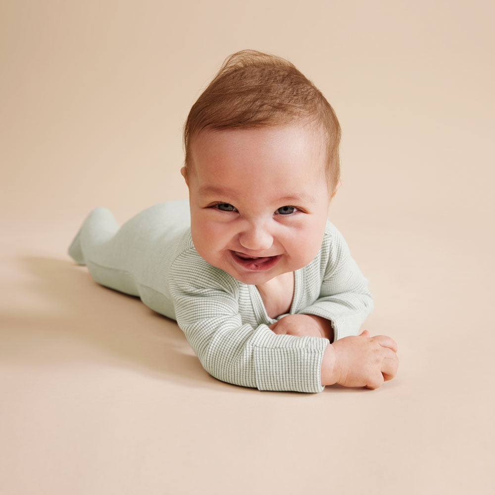 Organic Stripe Rib Zipsuit with Feet