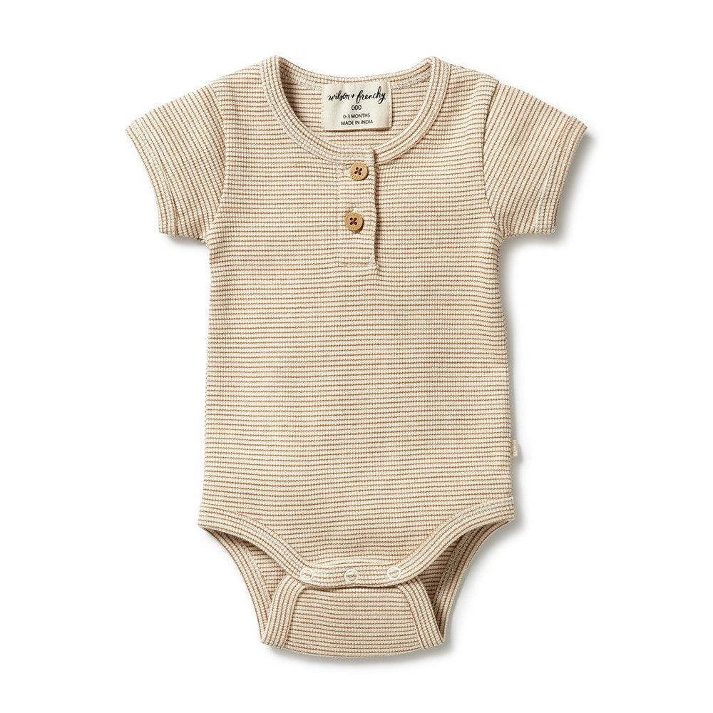 Organic Stripe Rib Henley Bodysuit