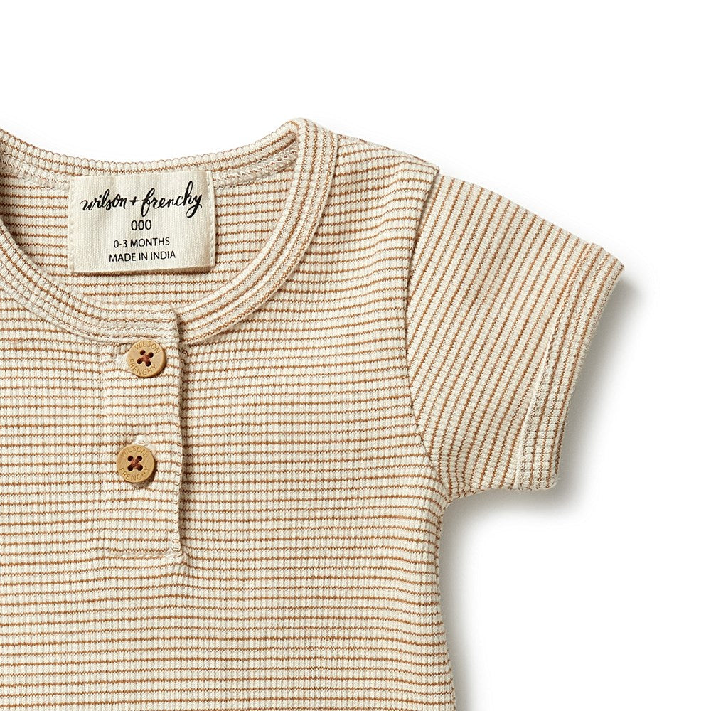 Organic Stripe Rib Henley Bodysuit