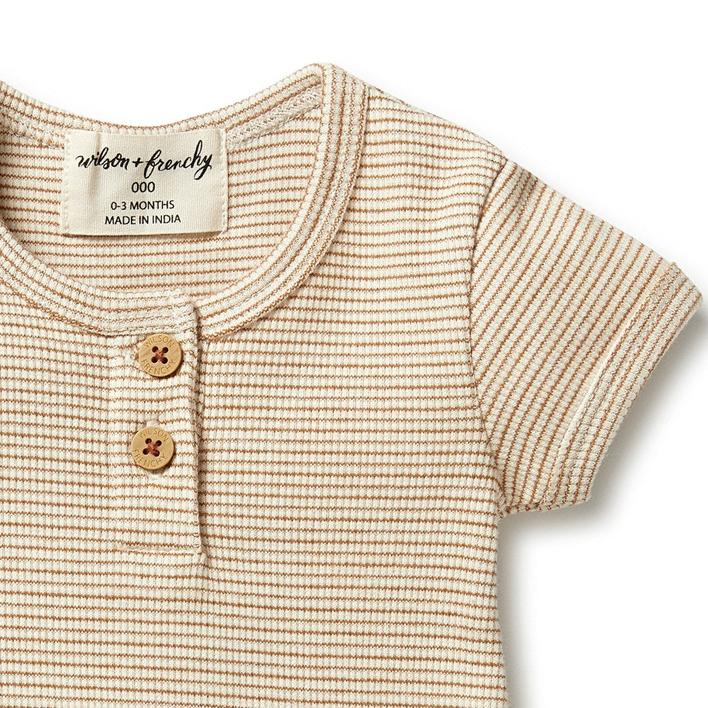 Organic Stripe Rib Henley Tee