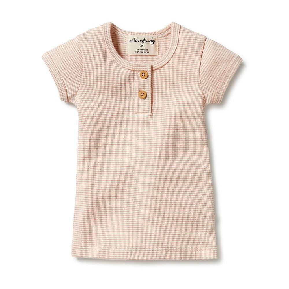 Organic Stripe Rib Henley Tee