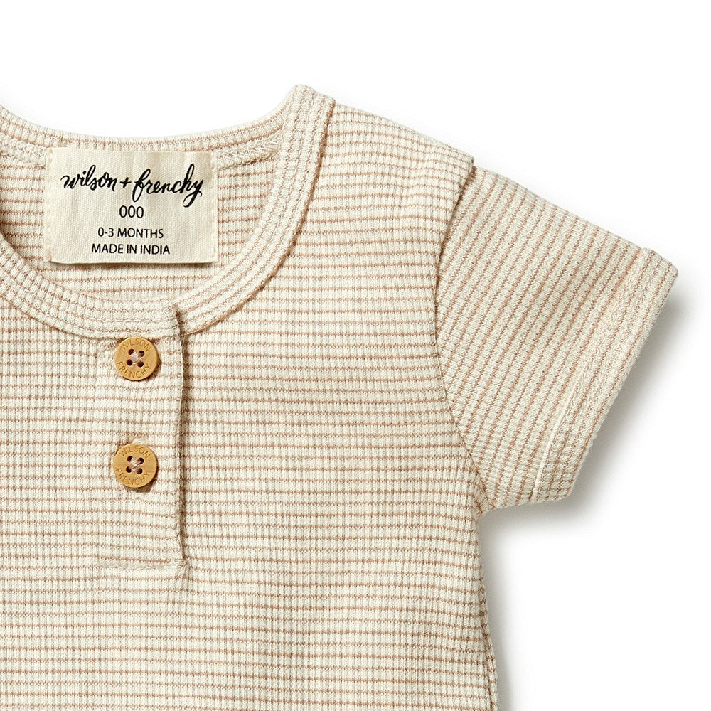 Organic Stripe Rib Henley Tee