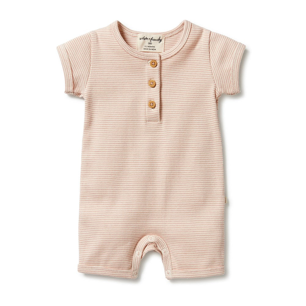 Organic Stripe Rib Henley Growsuit