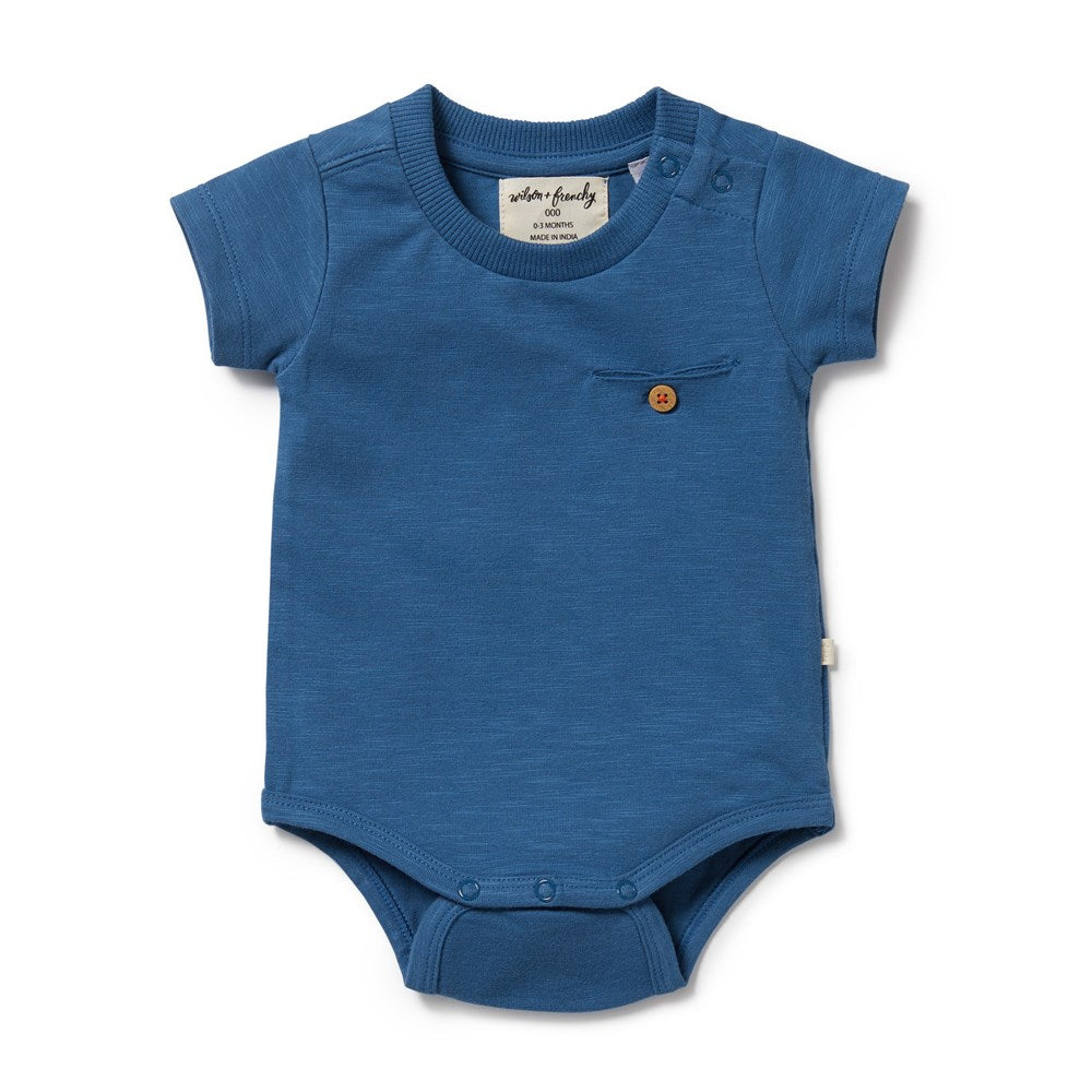 Dark Blue Organic Pocket Bodysuit