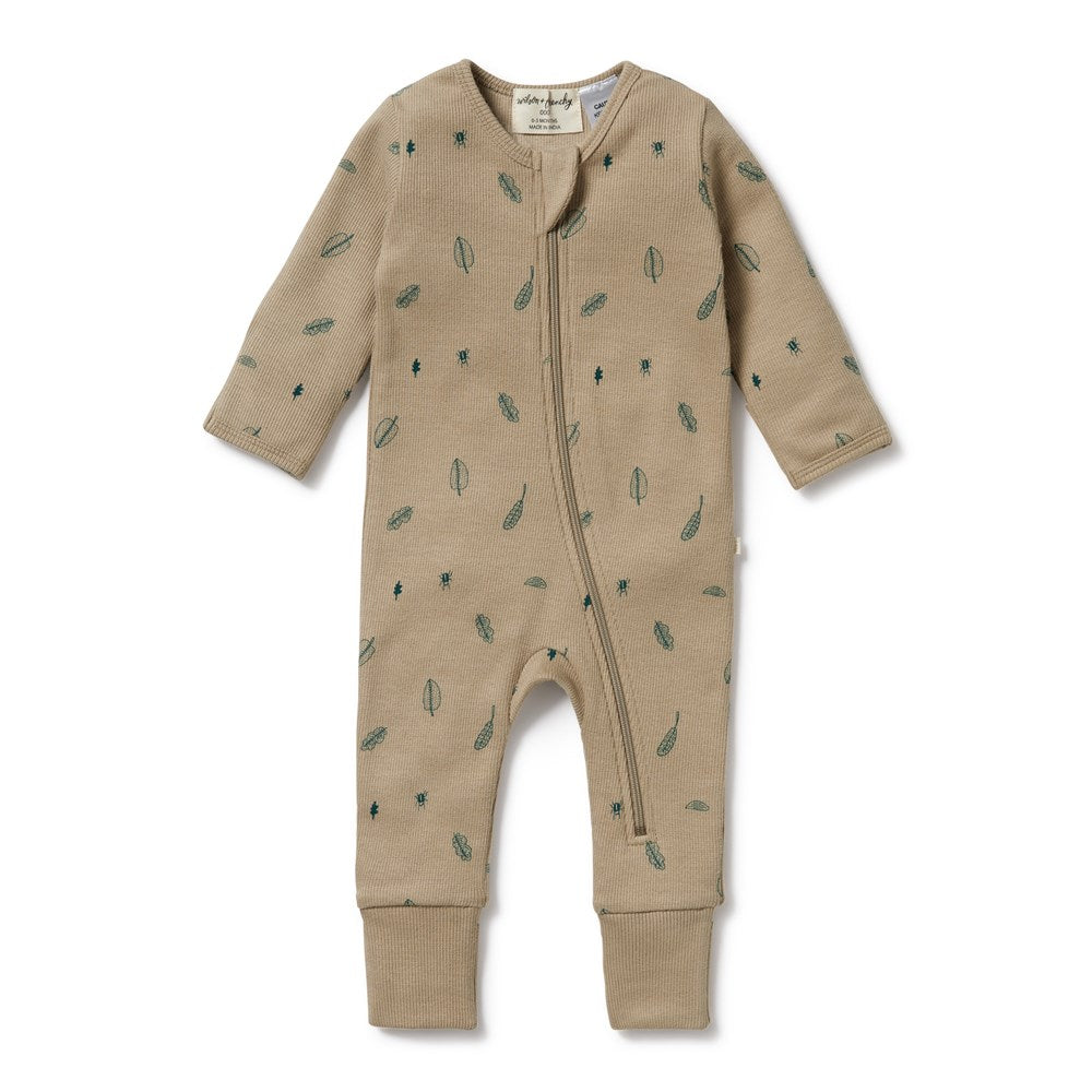 Jungle Leaf Organic Zipsuit with Feet