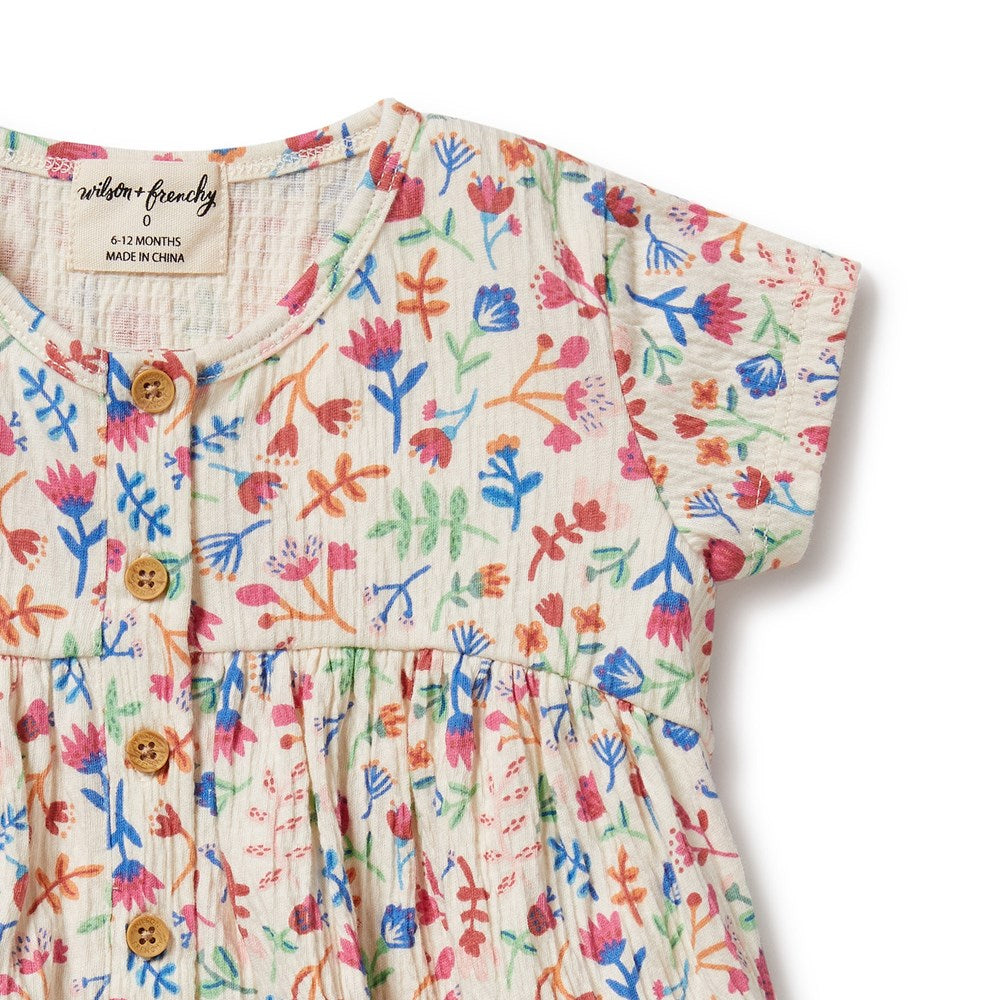 Tropical Garden Crinkle Button Dress