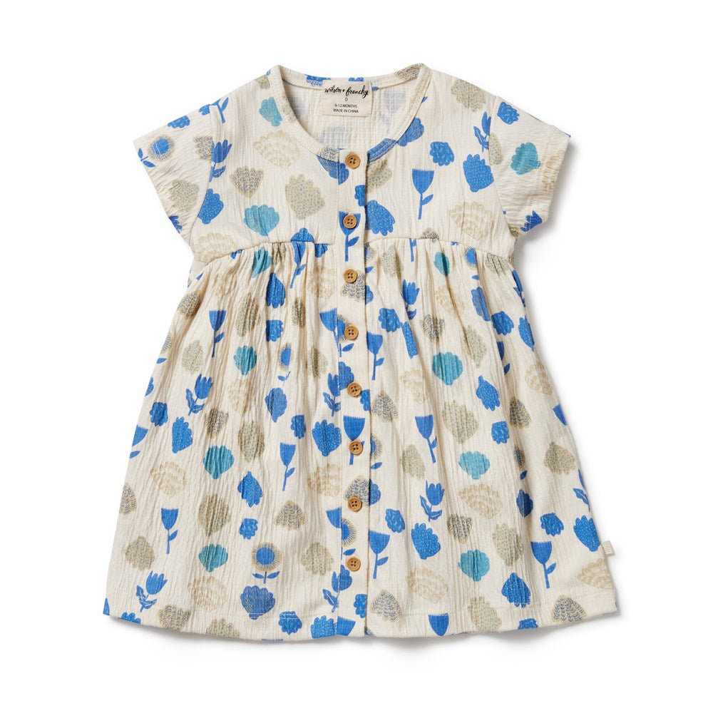 Ocean Breeze Crinkle Button Dress