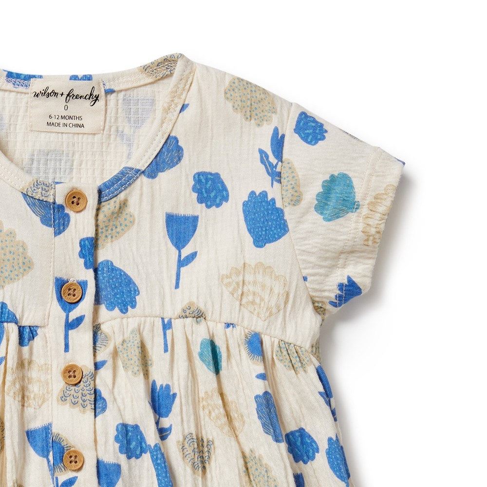 Ocean Breeze Crinkle Button Dress