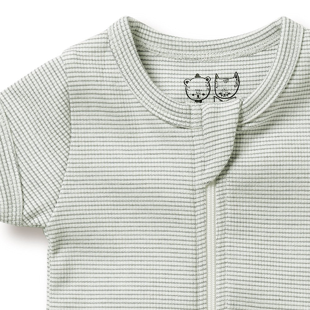 Organic Stripe Rib Zipsuit