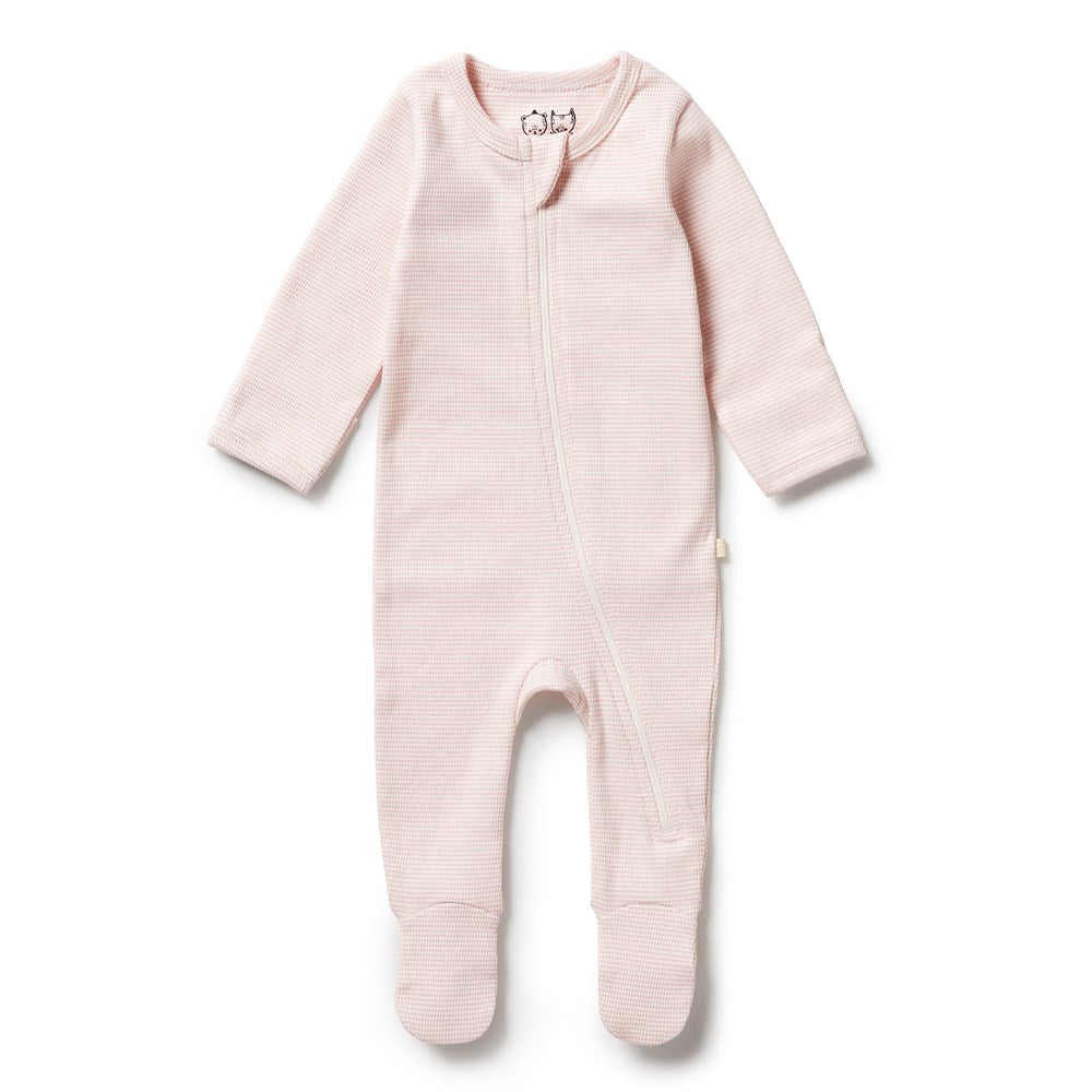 Organic Stripe Rib Zipsuit with Feet- Dawn main image 1
