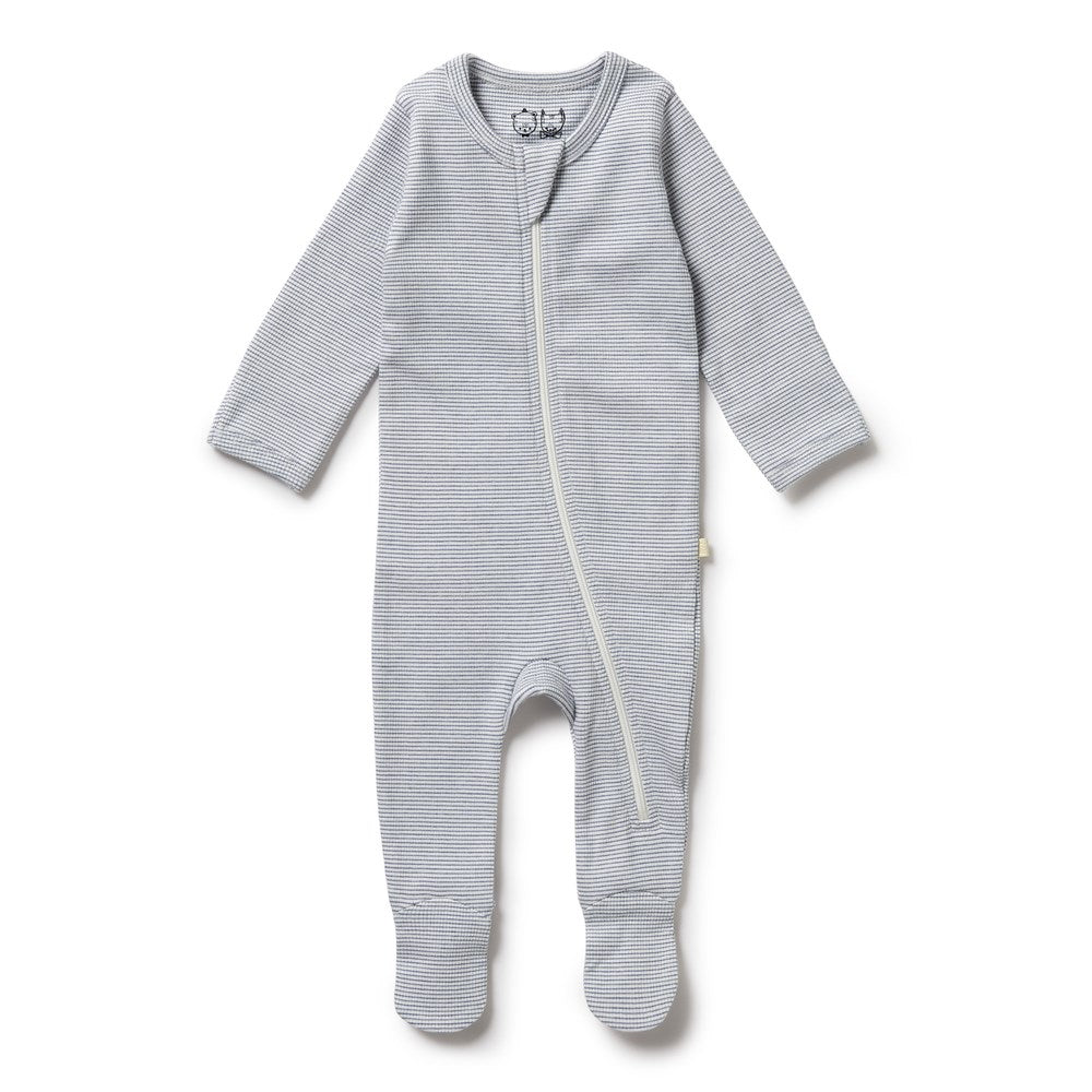 Organic Stripe Rib Zipsuit with Feet