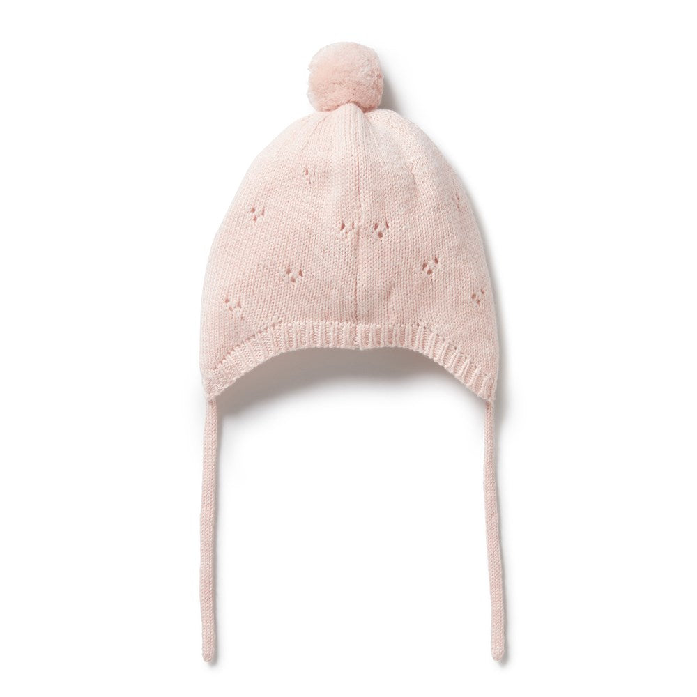 Pink Knitted Pointelle Bonnet