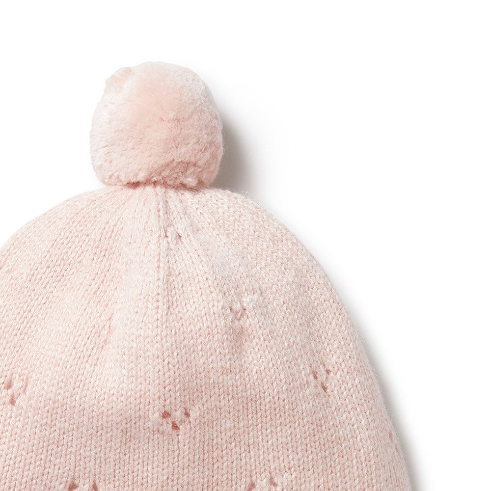 Pink Knitted Pointelle Bonnet