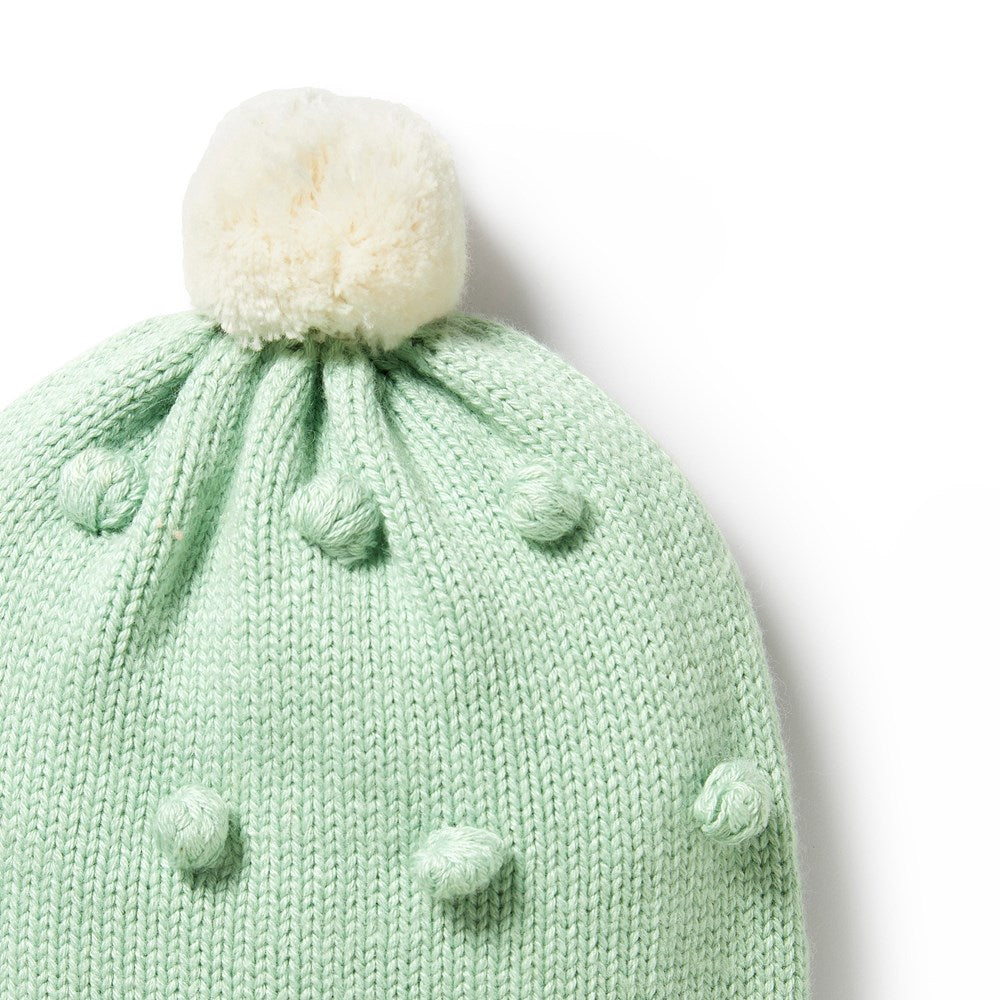 Mint Green Knitted Bauble Hat