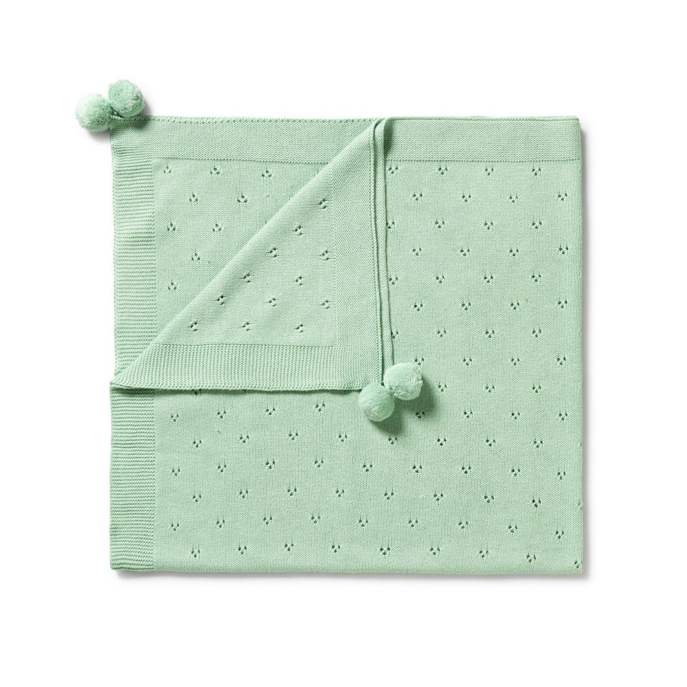 Mint Green Knitted Pointelle Blanket