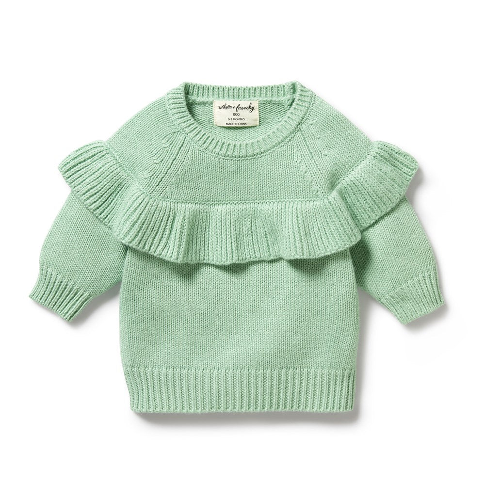 Mint Green Knitted Ruffle Jumper