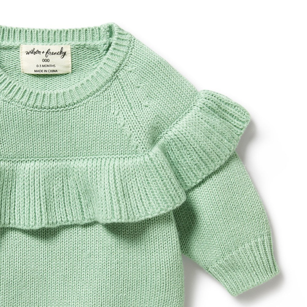 Mint Green Knitted Ruffle Jumper