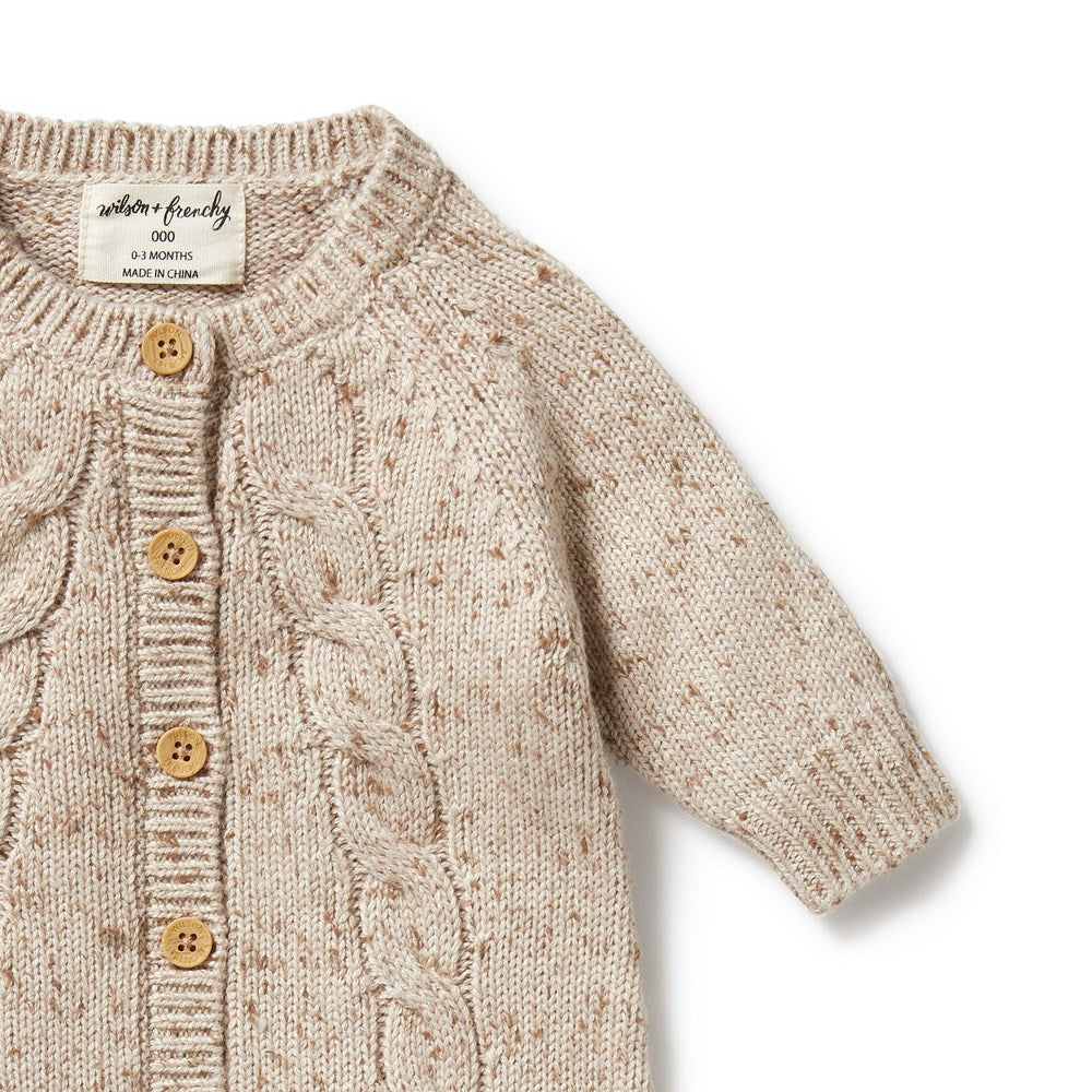 Almond Fleck Knitted Cable Growsuit