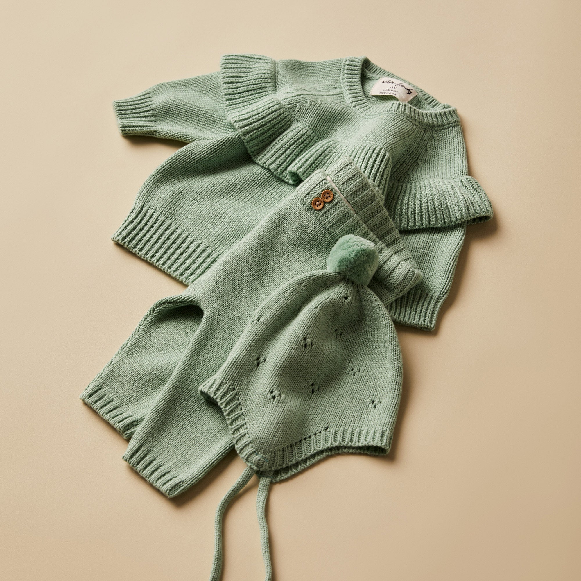 Mint Green Knitted Pointelle Bonnet