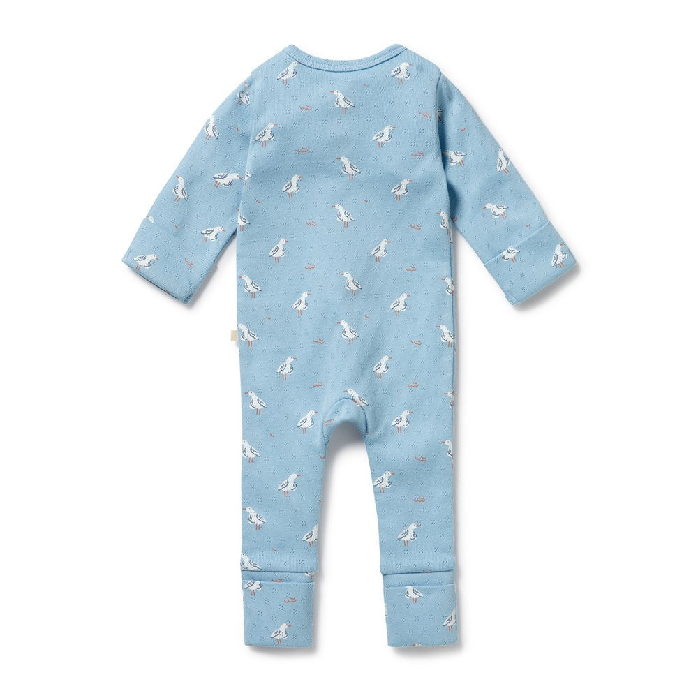 Sunny Seagulls Organic Pointelle Zipsuit with Feet