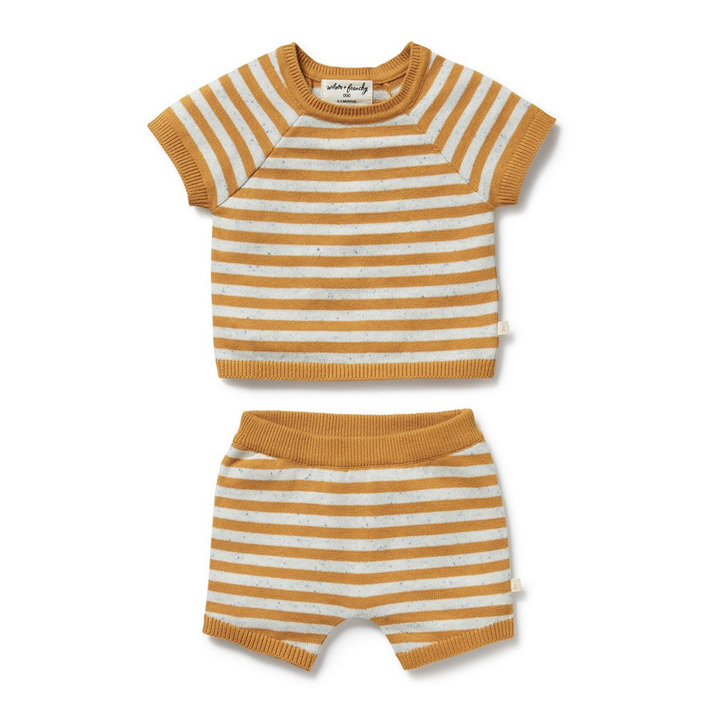 Golden Wave Stripe Organic Knitted Set