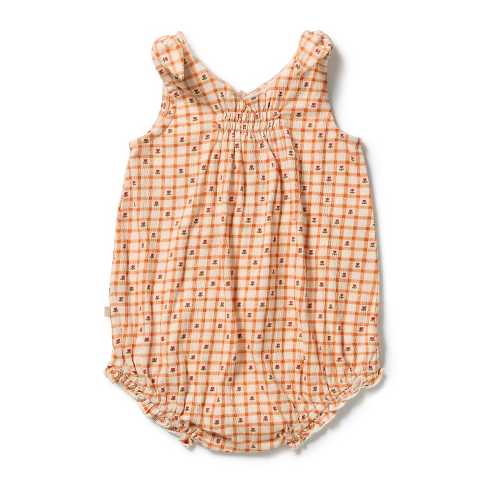 Checkerberry Organic Crinkle Tie Playsuit