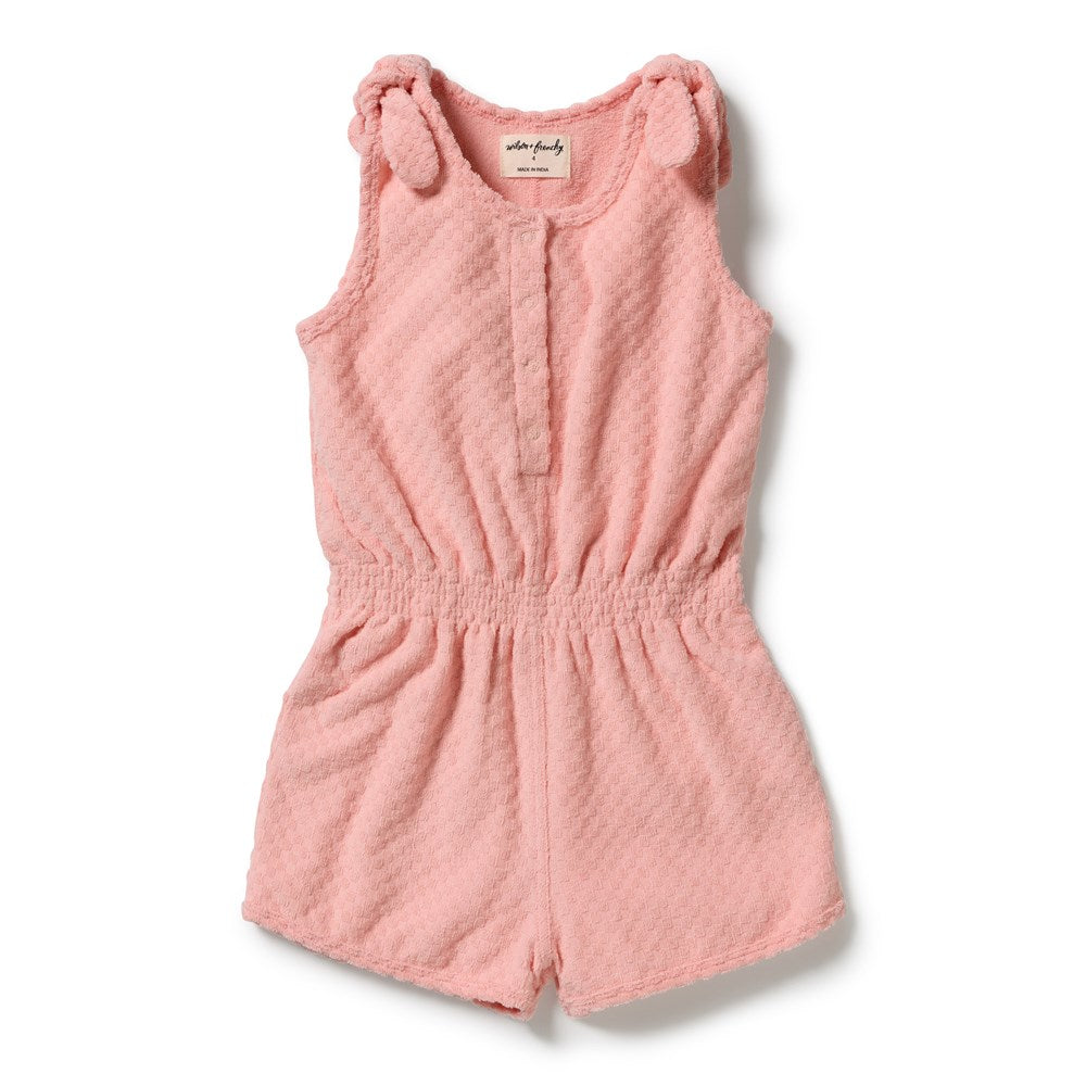 Petal Pink Check Organic Terry Playsuit