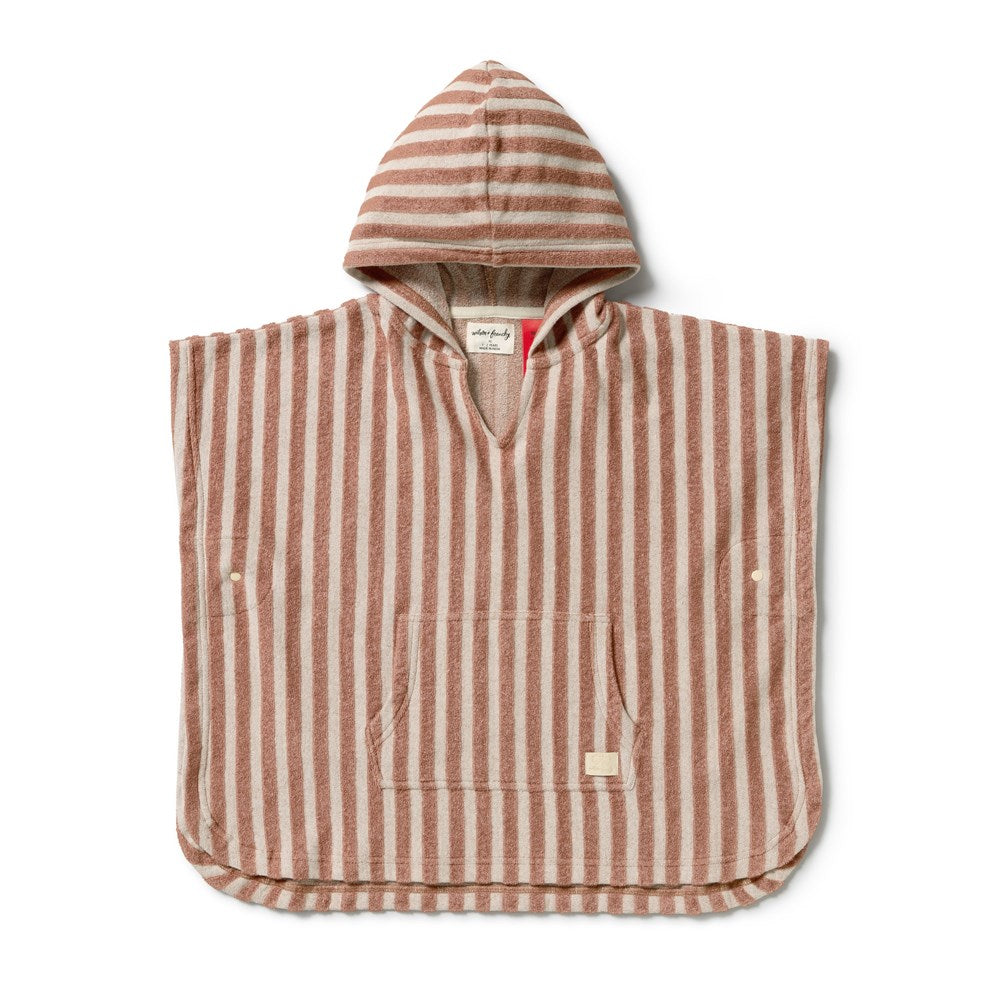 Cherry Cola Stripe Organic Terry Hooded Poncho