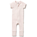 Organic Stripe Rib Zipsuit