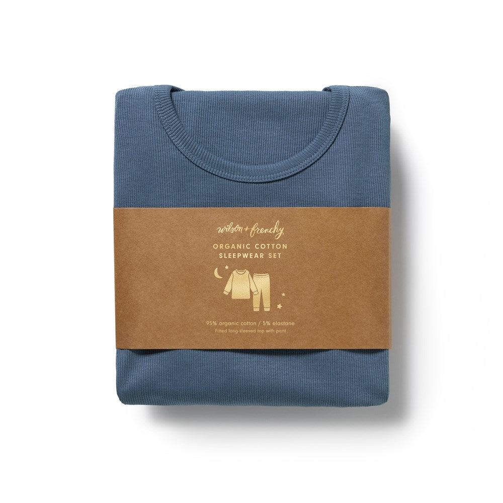 Twilight Blue Organic Rib Long Sleeved Pyjamas