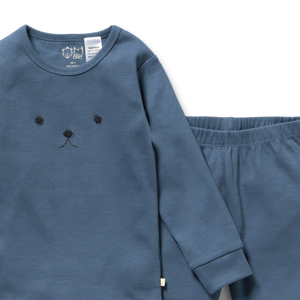 Twilight Blue Organic Rib Long Sleeved Pyjamas