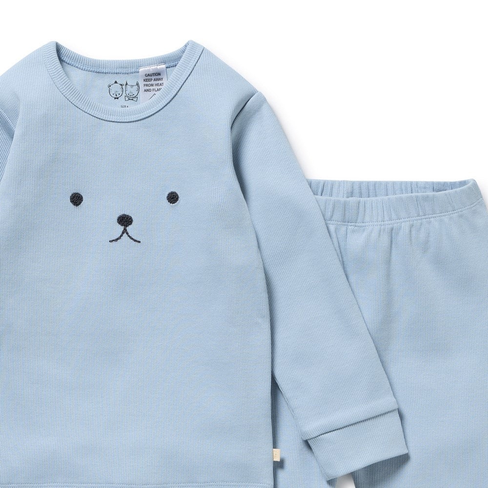 Storm Blue Organic Rib Long Sleeved Pyjamas