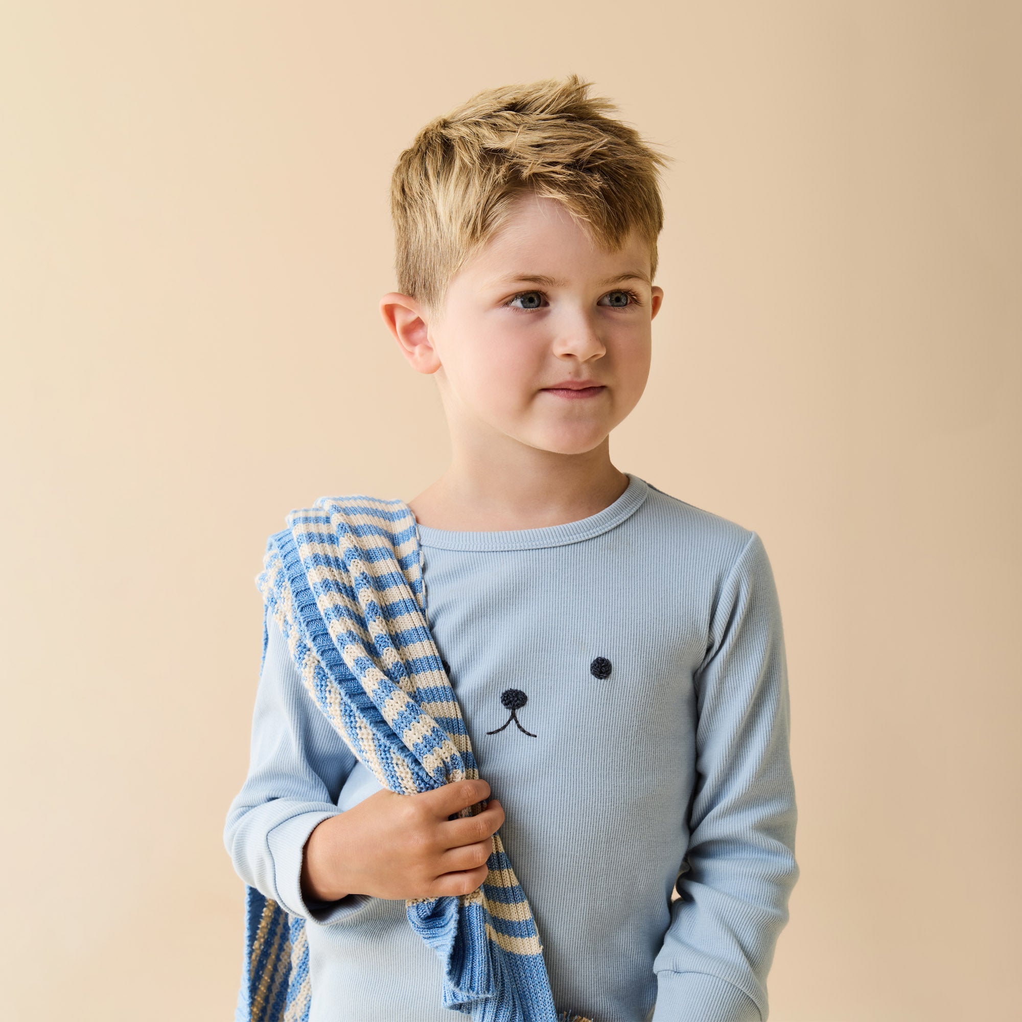 Storm Blue Organic Rib Long Sleeved Pyjamas