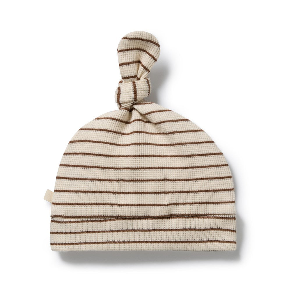 Nutmeg Stripe Organic Waffle Knot Hat