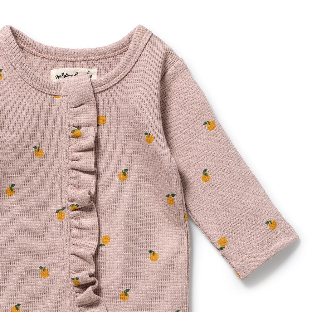 Mini Mando Organic Waffle Ruffle Zipsuit