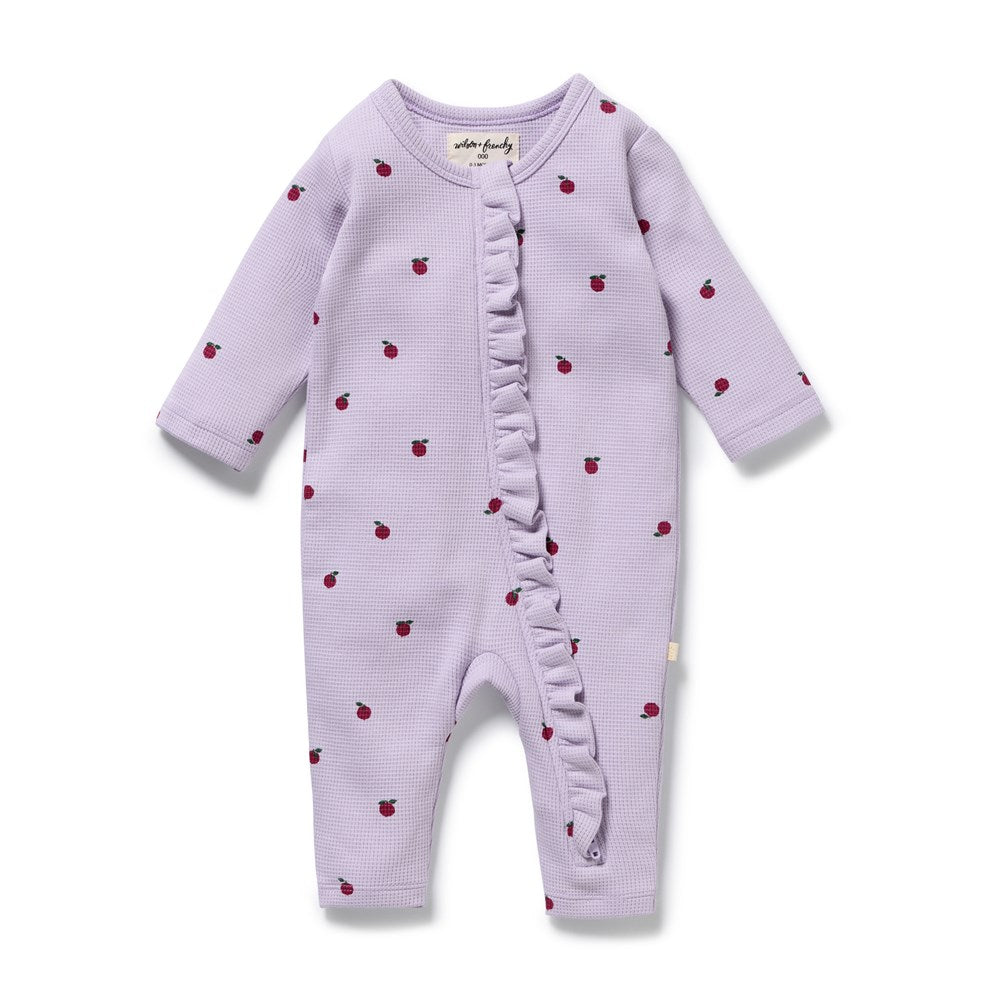 Berry Plums Organic Waffle Ruffle Zipsuit