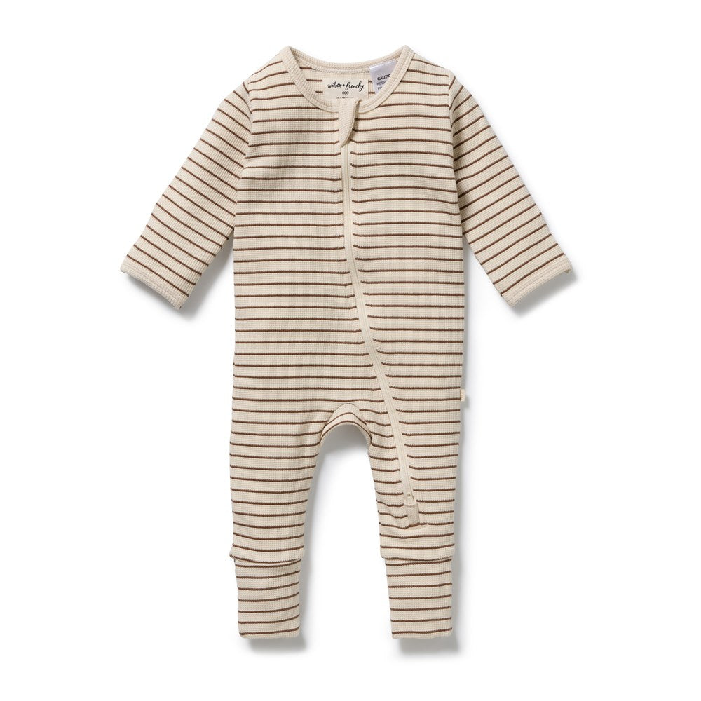 Nutmeg Stripe Organic Waffle Zipsuit