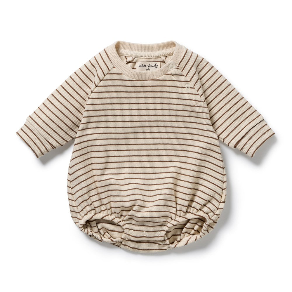Nutmeg Stripe Organic Waffle Bodysuit