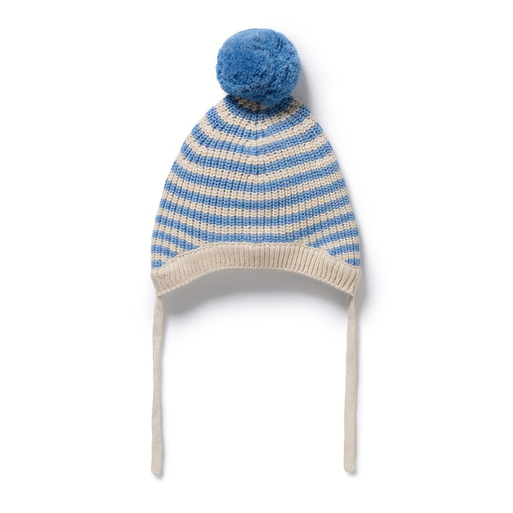 Frosted Blue Organic Knitted Stripe Bonnet