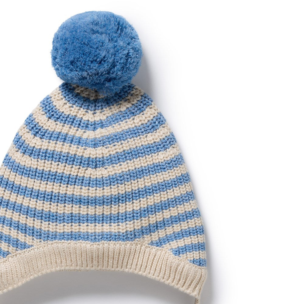 Frosted Blue Organic Knitted Stripe Bonnet