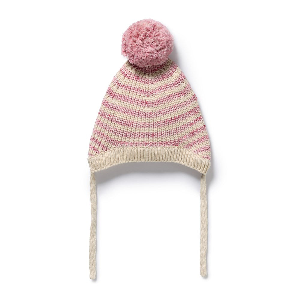 Rhubarb and Cream Organic Knitted Stripe Bonnet