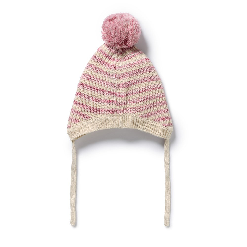Rhubarb and Cream Organic Knitted Stripe Bonnet
