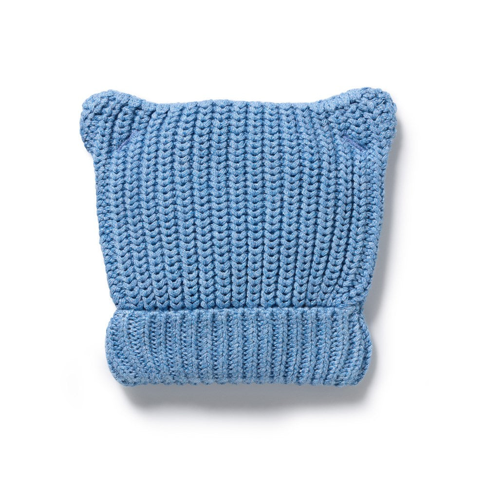 Frosted Blue Organic Knitted Bear Hat