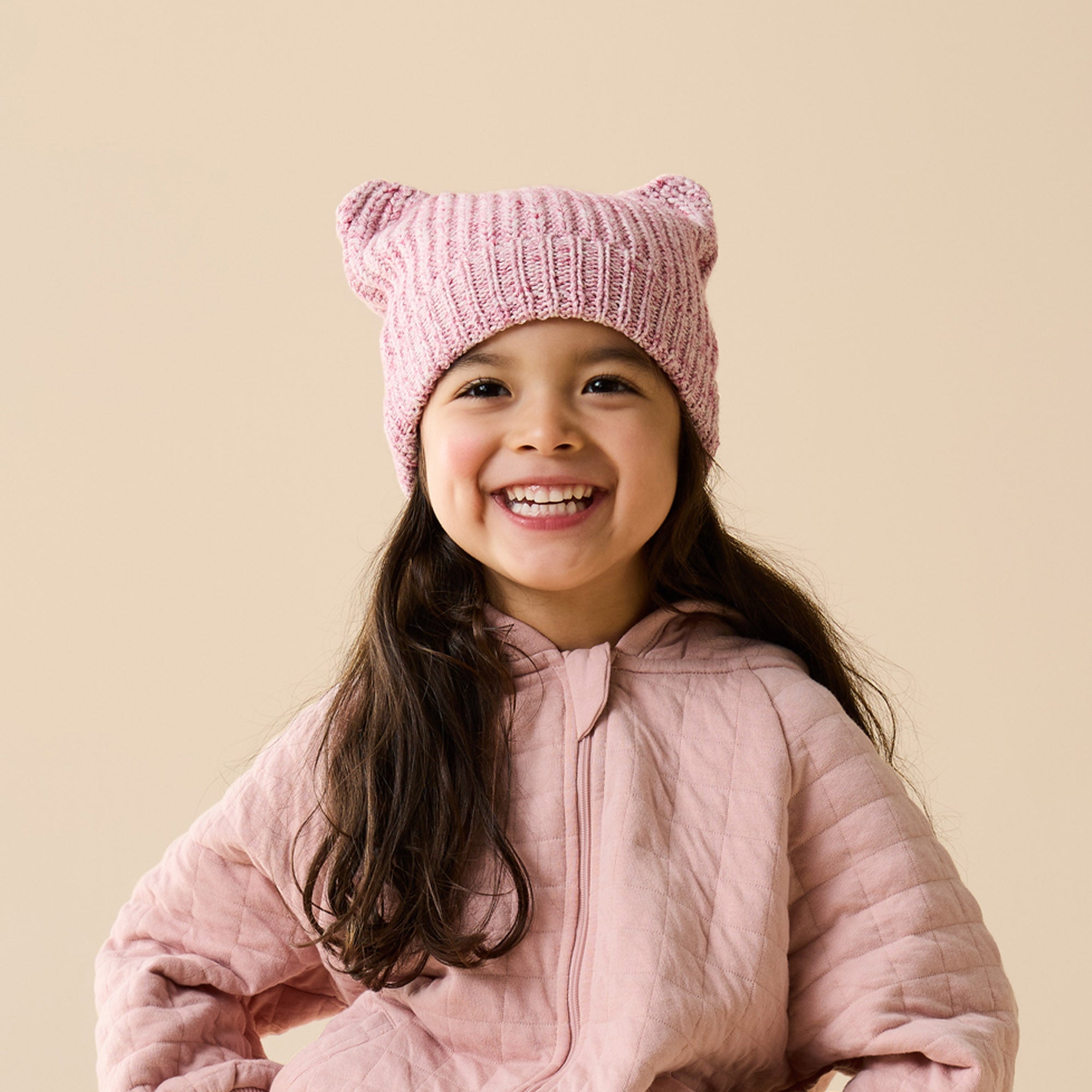 Rhubarb and Cream Organic Knitted Bear Hat