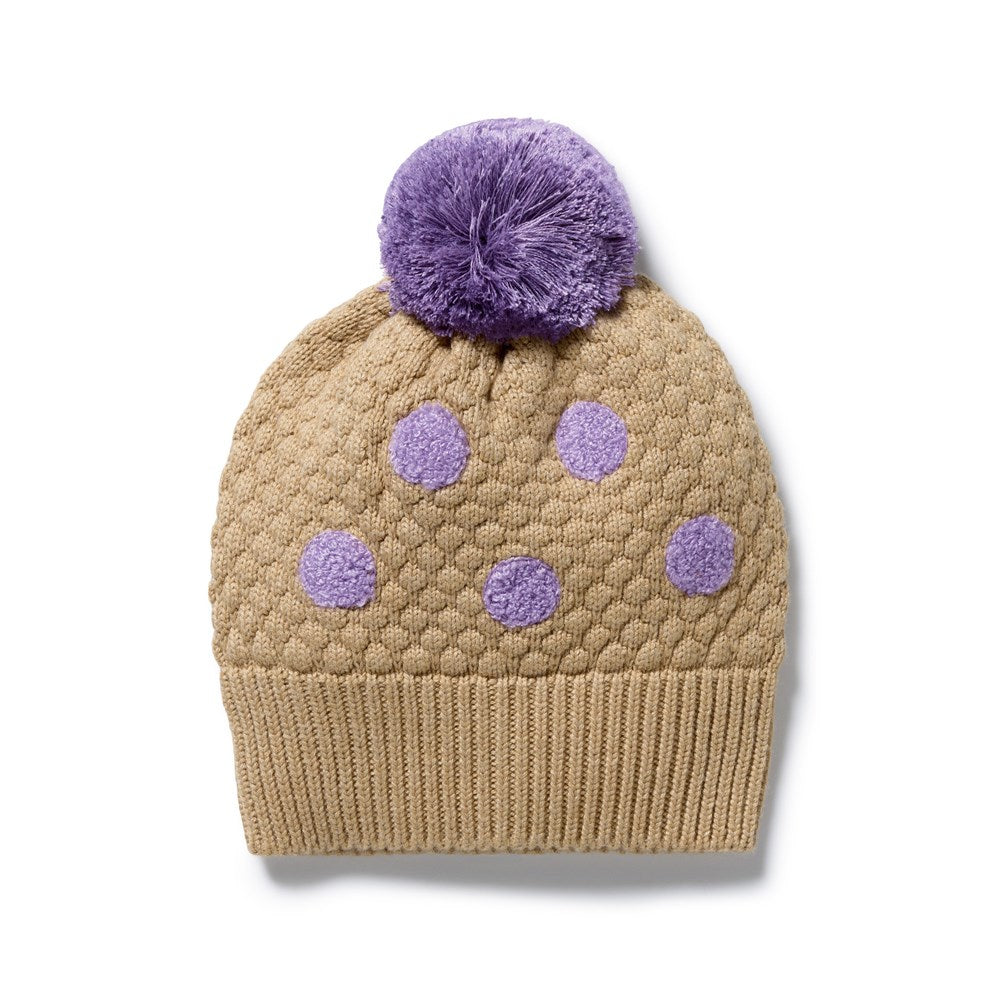Oat and Mulberry Organic Knitted Bauble Hat
