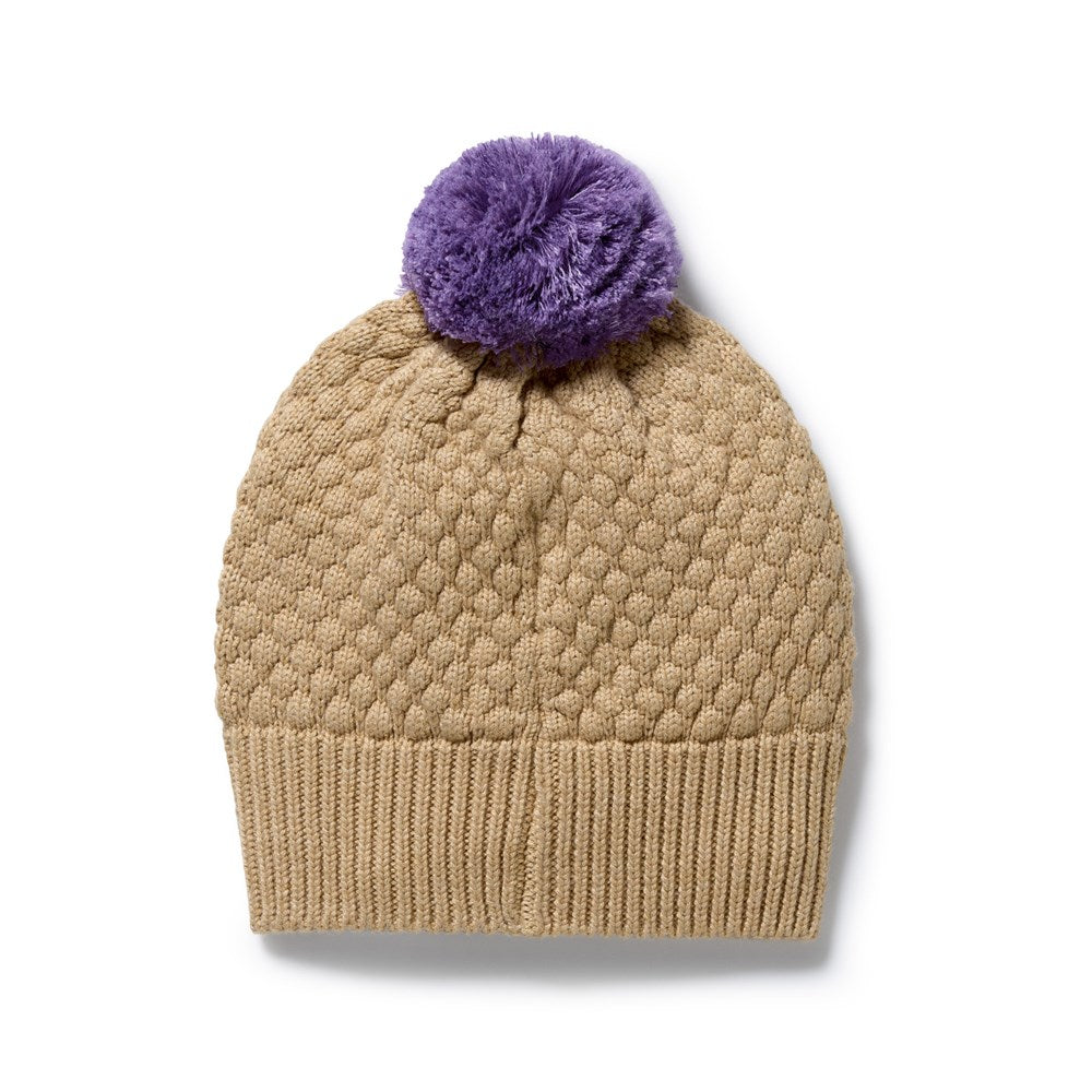 Oat and Mulberry Organic Knitted Bauble Hat