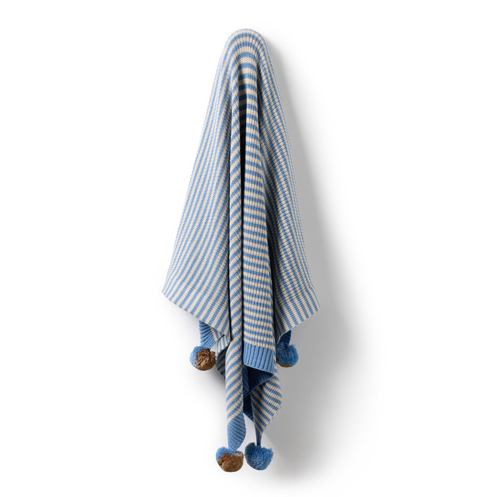 Frosted Blue Organic Knitted Stripe Blanket