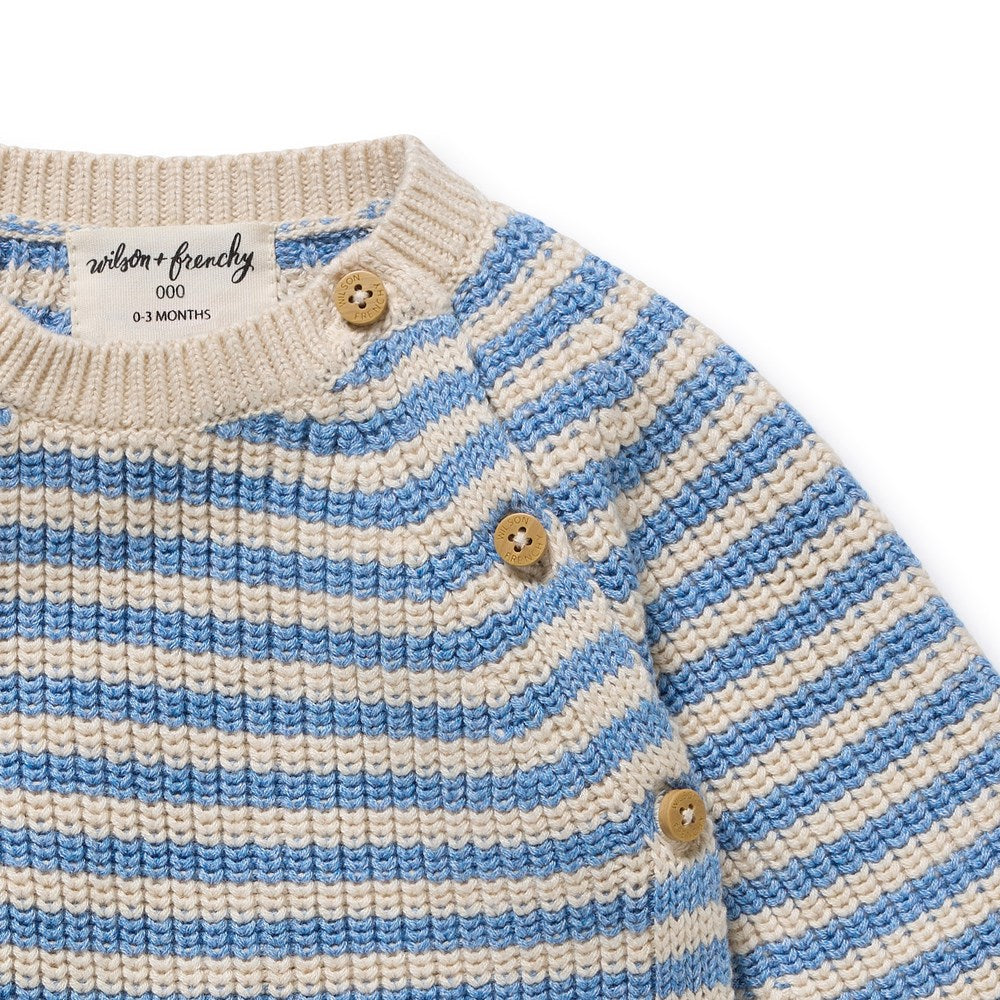 Frosted Blue Organic Knitted Stripe Kimono Cardigan
