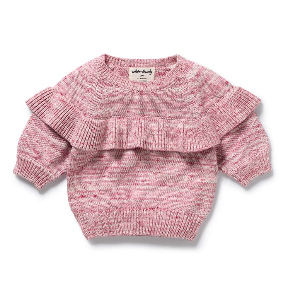 Rhubarb and Cream Organic Knitted Ruffle Jumper