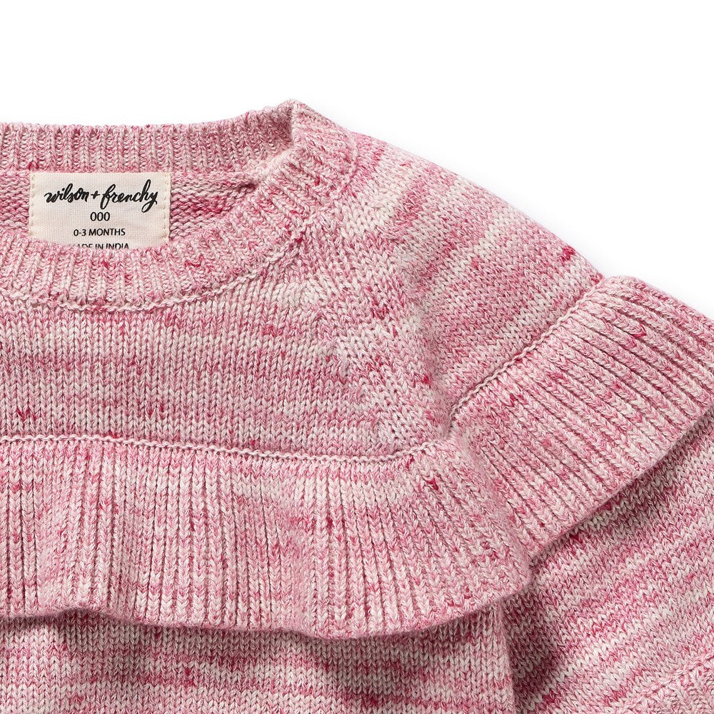 Rhubarb and Cream Organic Knitted Ruffle Jumper